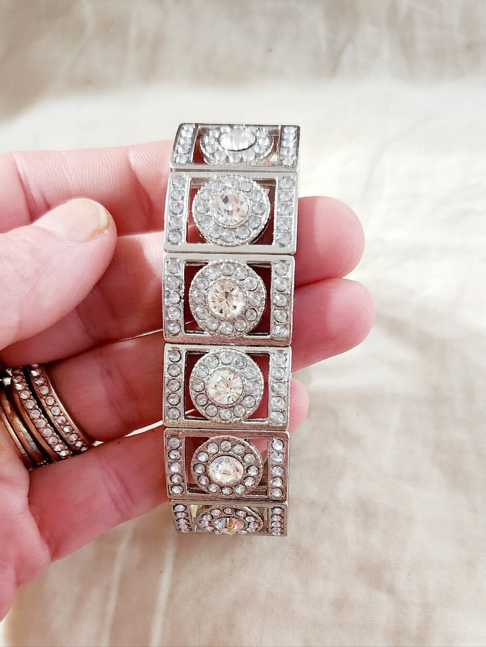 Crystal Square Stretch Bracelet - Silver and Clear